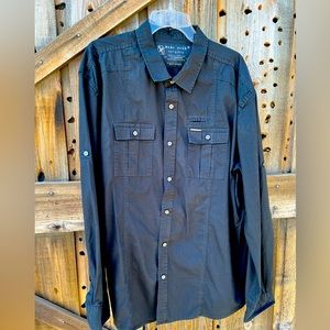 MARC ECKO Cut & Sew Button Down Shirt Long Sleeve Black Men's 2X Cotton